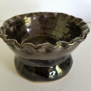 HANDMADE BLACK CLAY JEWELRY‎ BOWL《393》fluted edge black